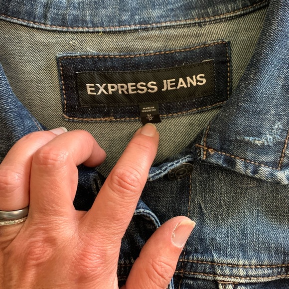 EXPRESS Jean jacket with silver and black sleeves Medium - Picture 5 of 9
